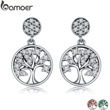 Load image into Gallery viewer, BAMOER Genuine 100% 925 Sterling Silver Tree of Life ,AAA Zircon Drop Earrings for Women Sterling Silver Jewelry Brincos SCE067