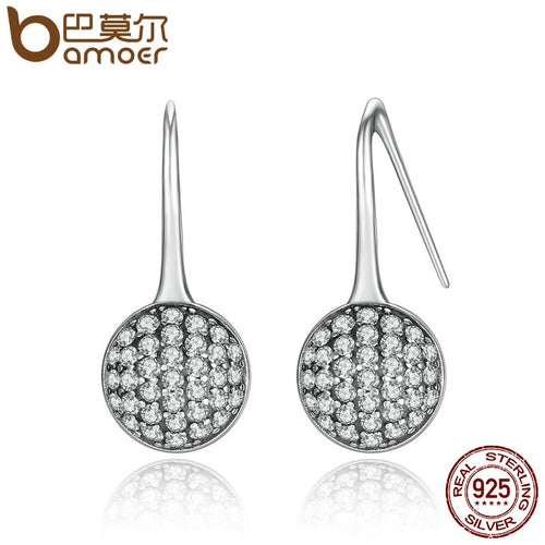 BAMOER New 925 Sterling Silver Round Dazzling Droplets, Clear CZ Drop Earrings Fashion Jewelry Brincos PAS491