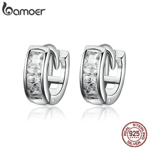 BAMOER Genuine 925 Sterling Silver Dazzling Cubic Zircon Geometric Small Stud Earrings for Women Sterling Silver Jewelry SCE515