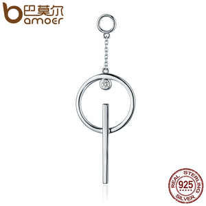 BAMOER Popular 925 Sterling Silver Geometric Circle & T bar Long Drop Earrings for Women Fashion Sterling Silver Jewelry SCE083