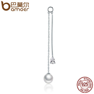 BAMOER Popular 925 Sterling Silver Geometric Circle & T bar Long Drop Earrings for Women Fashion Sterling Silver Jewelry SCE086