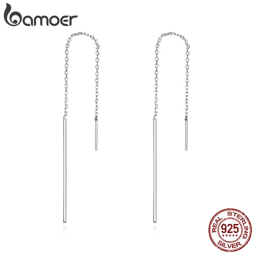 BAMOER Elegant New Genuine 925 Sterling Silver Simple Line Drop Earrings for Women Authentic Silver Jewelry Gift SCE490