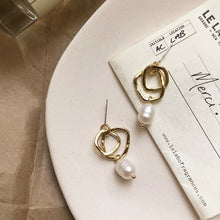 Load image into Gallery viewer, GWACC Korea Design Metal Gold Drop Earrings Baroque Irregular Circle Square Natural Freshwater Pearl Earrings for Women Girls