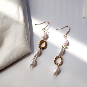 GWACC Korea Design Metal Gold Drop Earrings Baroque Irregular Circle Square Natural Freshwater Pearl Earrings for Women Girls