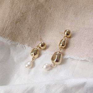 GWACC Korea Design Metal Gold Drop Earrings Baroque Irregular Circle Square Natural Freshwater Pearl Earrings for Women Girls