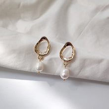 Load image into Gallery viewer, GWACC Korea Design Metal Gold Drop Earrings Baroque Irregular Circle Square Natural Freshwater Pearl Earrings for Women Girls