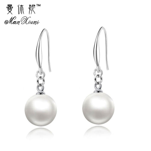 Manxiuni  Shipping 1pair Silver Color Imitation Pearl Dangle Earrings For Women New Jewelry Brincos Gift Wholesale