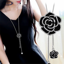 Load image into Gallery viewer, BYSPT Zircon Black Rose Flower Long Necklace Sweater Chain Fashion Metal Chain Crystal Flower Pendant Necklaces Adjusted