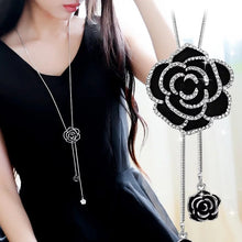Load image into Gallery viewer, BYSPT Zircon Black Rose Flower Long Necklace Sweater Chain Fashion Metal Chain Crystal Flower Pendant Necklaces Adjusted