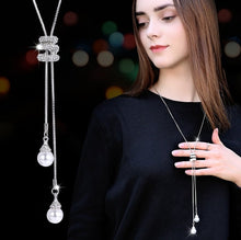 Load image into Gallery viewer, BYSPT Zircon Black Rose Flower Long Necklace Sweater Chain Fashion Metal Chain Crystal Flower Pendant Necklaces Adjusted