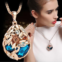 Load image into Gallery viewer, BYSPT Zircon Black Rose Flower Long Necklace Sweater Chain Fashion Metal Chain Crystal Flower Pendant Necklaces Adjusted