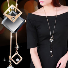Load image into Gallery viewer, BYSPT Zircon Black Rose Flower Long Necklace Sweater Chain Fashion Metal Chain Crystal Flower Pendant Necklaces Adjusted