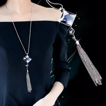 Load image into Gallery viewer, BYSPT Zircon Black Rose Flower Long Necklace Sweater Chain Fashion Metal Chain Crystal Flower Pendant Necklaces Adjusted