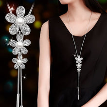 Load image into Gallery viewer, BYSPT Zircon Black Rose Flower Long Necklace Sweater Chain Fashion Metal Chain Crystal Flower Pendant Necklaces Adjusted