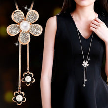 Load image into Gallery viewer, BYSPT Zircon Black Rose Flower Long Necklace Sweater Chain Fashion Metal Chain Crystal Flower Pendant Necklaces Adjusted