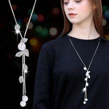 Load image into Gallery viewer, BYSPT Zircon Black Rose Flower Long Necklace Sweater Chain Fashion Metal Chain Crystal Flower Pendant Necklaces Adjusted