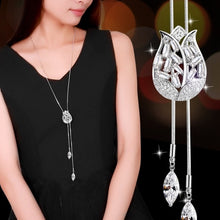 Load image into Gallery viewer, BYSPT Zircon Black Rose Flower Long Necklace Sweater Chain Fashion Metal Chain Crystal Flower Pendant Necklaces Adjusted