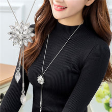 Load image into Gallery viewer, BYSPT Zircon Black Rose Flower Long Necklace Sweater Chain Fashion Metal Chain Crystal Flower Pendant Necklaces Adjusted