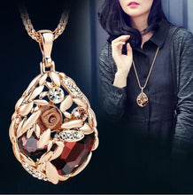Load image into Gallery viewer, BYSPT Zircon Black Rose Flower Long Necklace Sweater Chain Fashion Metal Chain Crystal Flower Pendant Necklaces Adjusted