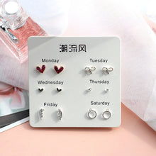 Load image into Gallery viewer, 6 Pairs/set, 2019 New Earrings for Women Stars Heart Crytal Cute Earrings Fashion Jewelry Monday To Saturday 6 Pairs Earrings