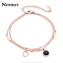 Load image into Gallery viewer, NEWBUY Double Layer Rose Gold Color Anklets For Women Girl Stainless Steel Paper clip Charm Ankle Bracelet bijou cheville
