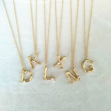 Load image into Gallery viewer, 2cm Small Gold Hammered Metal Bamboo 26 Letter Alphabet A-Z Minimalist Initial Pendant Necklace Fashion Twist Chain Neck Jewelry