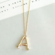 Load image into Gallery viewer, 2cm Small Gold Hammered Metal Bamboo 26 Letter Alphabet A-Z Minimalist Initial Pendant Necklace Fashion Twist Chain Neck Jewelry
