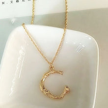 Load image into Gallery viewer, 2cm Small Gold Hammered Metal Bamboo 26 Letter Alphabet A-Z Minimalist Initial Pendant Necklace Fashion Twist Chain Neck Jewelry
