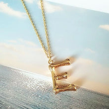 Load image into Gallery viewer, 2cm Small Gold Hammered Metal Bamboo 26 Letter Alphabet A-Z Minimalist Initial Pendant Necklace Fashion Twist Chain Neck Jewelry