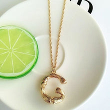 Load image into Gallery viewer, 2cm Small Gold Hammered Metal Bamboo 26 Letter Alphabet A-Z Minimalist Initial Pendant Necklace Fashion Twist Chain Neck Jewelry