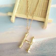 Load image into Gallery viewer, 2cm Small Gold Hammered Metal Bamboo 26 Letter Alphabet A-Z Minimalist Initial Pendant Necklace Fashion Twist Chain Neck Jewelry