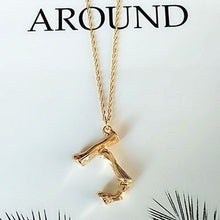 Load image into Gallery viewer, 2cm Small Gold Hammered Metal Bamboo 26 Letter Alphabet A-Z Minimalist Initial Pendant Necklace Fashion Twist Chain Neck Jewelry