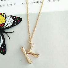 Load image into Gallery viewer, 2cm Small Gold Hammered Metal Bamboo 26 Letter Alphabet A-Z Minimalist Initial Pendant Necklace Fashion Twist Chain Neck Jewelry