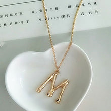 Load image into Gallery viewer, 2cm Small Gold Hammered Metal Bamboo 26 Letter Alphabet A-Z Minimalist Initial Pendant Necklace Fashion Twist Chain Neck Jewelry