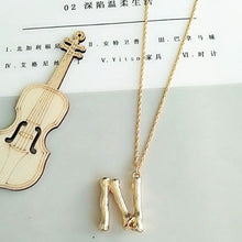 Load image into Gallery viewer, 2cm Small Gold Hammered Metal Bamboo 26 Letter Alphabet A-Z Minimalist Initial Pendant Necklace Fashion Twist Chain Neck Jewelry