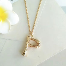 Load image into Gallery viewer, 2cm Small Gold Hammered Metal Bamboo 26 Letter Alphabet A-Z Minimalist Initial Pendant Necklace Fashion Twist Chain Neck Jewelry