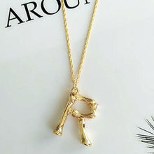 Load image into Gallery viewer, 2cm Small Gold Hammered Metal Bamboo 26 Letter Alphabet A-Z Minimalist Initial Pendant Necklace Fashion Twist Chain Neck Jewelry