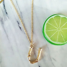Load image into Gallery viewer, 2cm Small Gold Hammered Metal Bamboo 26 Letter Alphabet A-Z Minimalist Initial Pendant Necklace Fashion Twist Chain Neck Jewelry