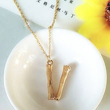 Load image into Gallery viewer, 2cm Small Gold Hammered Metal Bamboo 26 Letter Alphabet A-Z Minimalist Initial Pendant Necklace Fashion Twist Chain Neck Jewelry