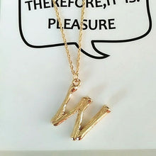 Load image into Gallery viewer, 2cm Small Gold Hammered Metal Bamboo 26 Letter Alphabet A-Z Minimalist Initial Pendant Necklace Fashion Twist Chain Neck Jewelry