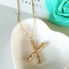 Load image into Gallery viewer, 2cm Small Gold Hammered Metal Bamboo 26 Letter Alphabet A-Z Minimalist Initial Pendant Necklace Fashion Twist Chain Neck Jewelry