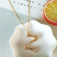 Load image into Gallery viewer, 2cm Small Gold Hammered Metal Bamboo 26 Letter Alphabet A-Z Minimalist Initial Pendant Necklace Fashion Twist Chain Neck Jewelry