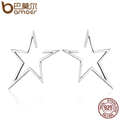 BAMOER New Arrival Authentic 925 Sterling Silver Exquisite Star Stud Earrings for Women Hyperbole Fine Jewelry Bijoux SCE107