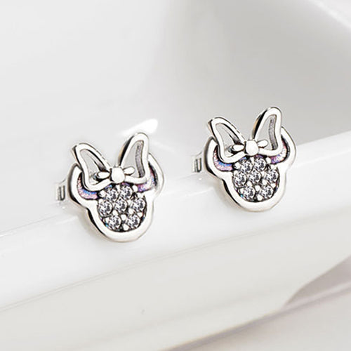 HOMOD 2019 Presents Silver Color Mickey Stud Earrings Sparkling Minnie Pandora Earrings For Women Fashion Jewelry Dropshipping