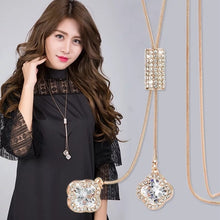 Load image into Gallery viewer, BYSPT Zircon Black Rose Flower Long Necklace Sweater Chain Fashion Metal Chain Crystal Flower Pendant Necklaces Adjusted