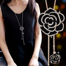 Load image into Gallery viewer, BYSPT Zircon Black Rose Flower Long Necklace Sweater Chain Fashion Metal Chain Crystal Flower Pendant Necklaces Adjusted