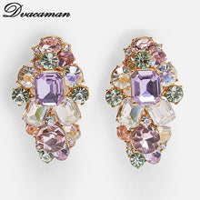 Load image into Gallery viewer, Dvacaman Fashion ZA Multi-Color Crystal Drop Earrings Women Gold Color Maxi Statement Earrings Wedding Party Jewelry Christmas