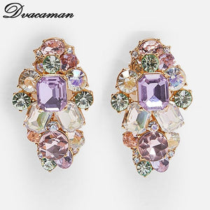 Dvacaman Fashion ZA Multi-Color Crystal Drop Earrings Women Gold Color Maxi Statement Earrings Wedding Party Jewelry Christmas