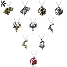 Load image into Gallery viewer, Game of Thrones necklace Stark family lion wolf dragon deer Lannister Targaryen Stark Baratheon Arryn Greyjoy family members