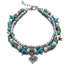 Load image into Gallery viewer, LE SKY Fashion Beach Jewelry Double Layer Love Heart Starfish Pendant Beads Anklet Foot Chain Ankle Bracelet Jewelry For Women